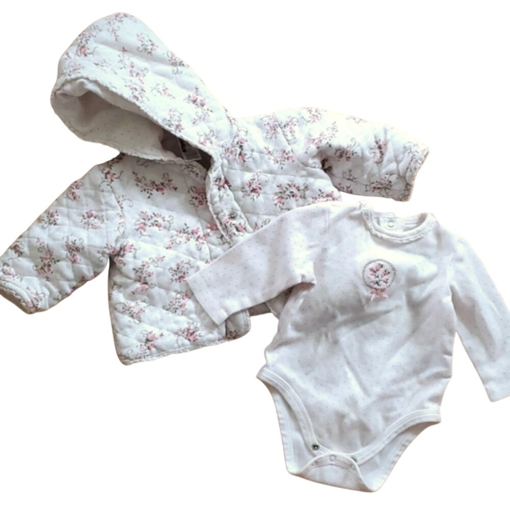 Little Me Girls Polka Dot‎ and Floral Onesie and Matching Quilted Coat Size 6M